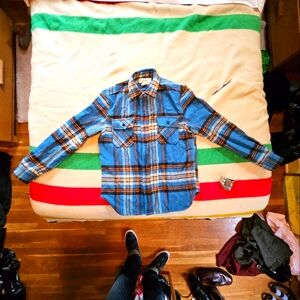 Imogene + Willie Flannel CPO Hall Shirt - 100% Wool - Blue & White - Made in USA